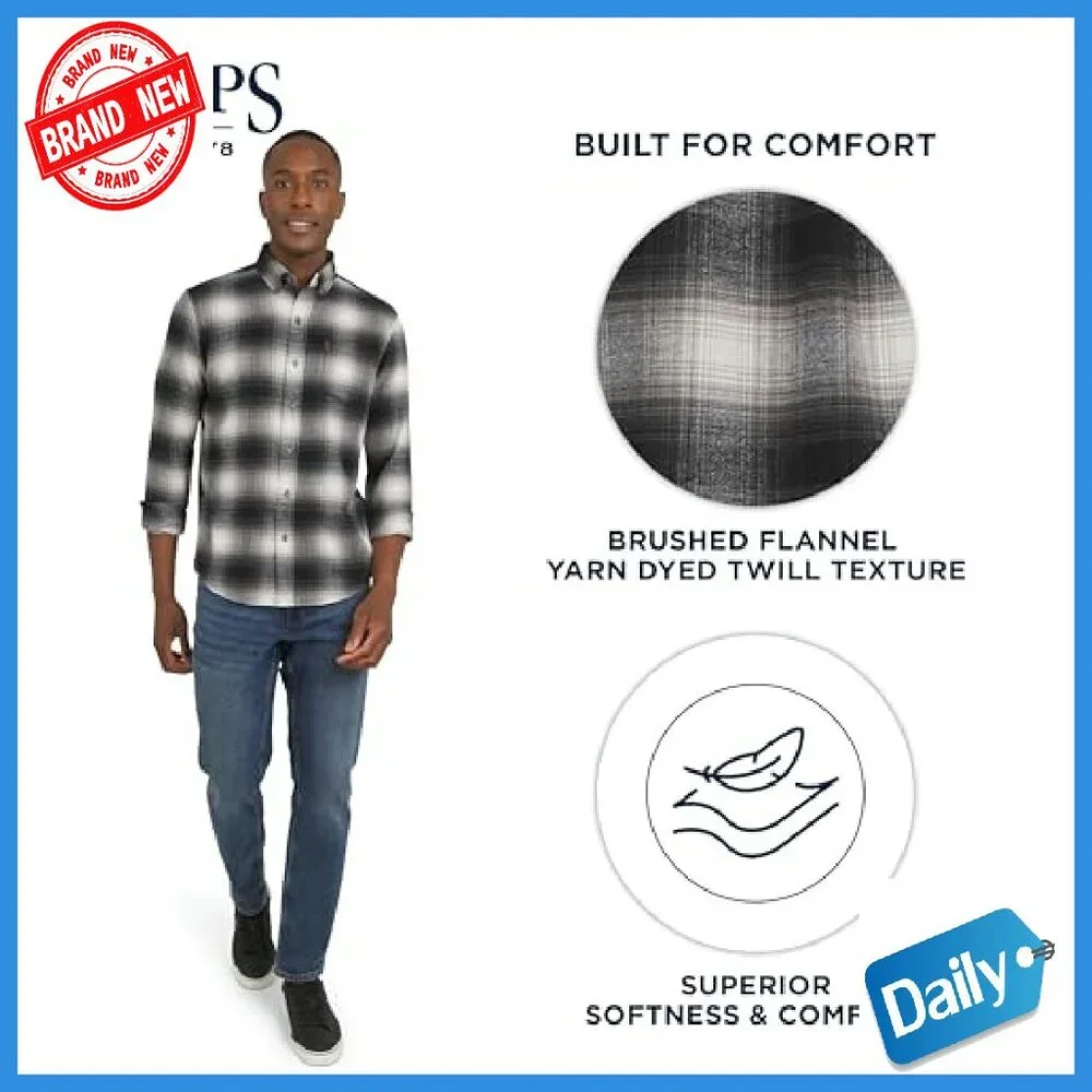 Classic Fit Long Sleeve Button Down Stretch Flannel Shirt - Picture 7 of 7